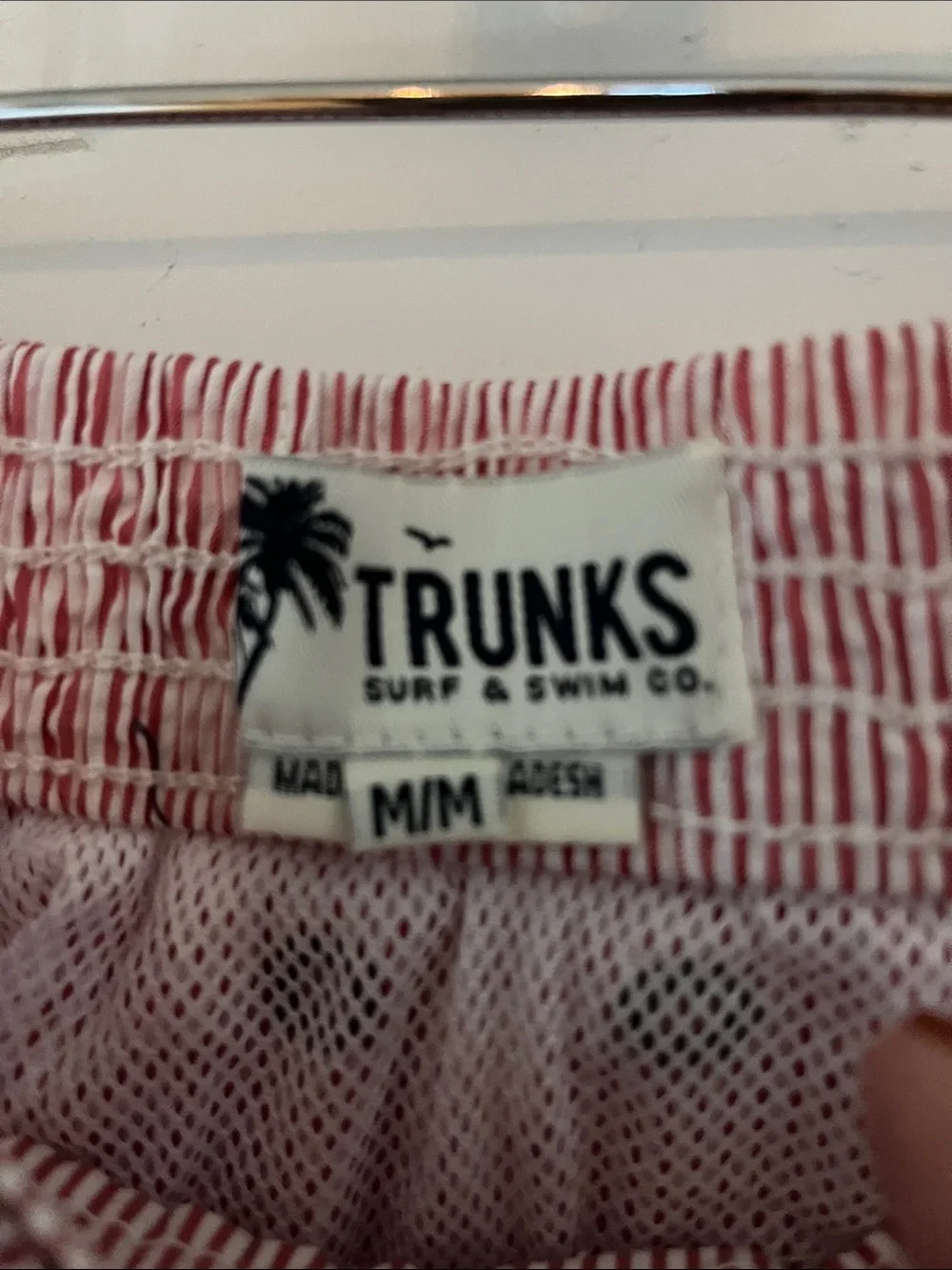 Men's Red & White Seersucker Swim Board Shorts